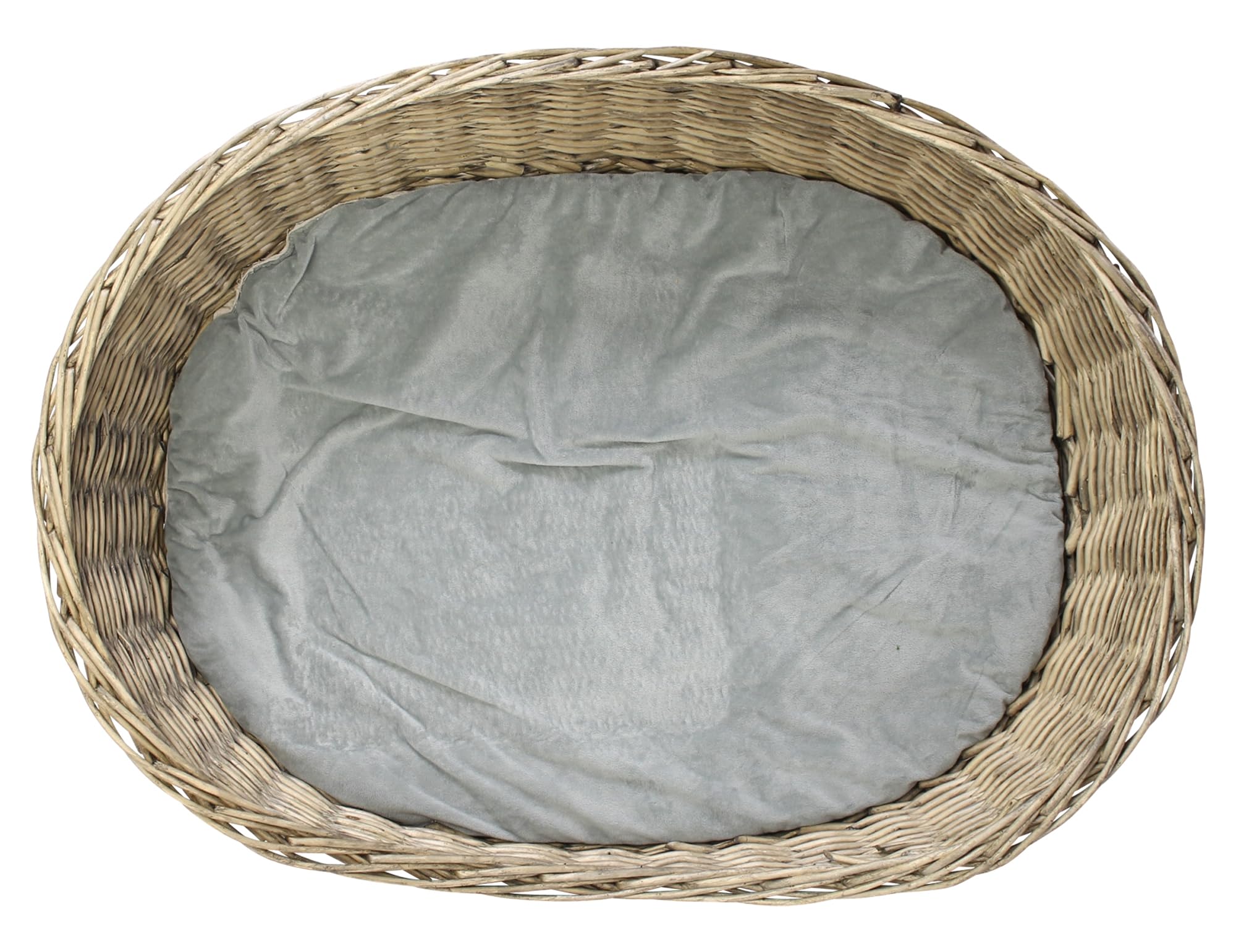FRANK FLECHTWAREN Hundekorb Grey für Hunde, Vollweide Geflecht Grau Gekalkt, mit Polyester Kissen, Maße 90 x 70 x 25 cm, Liegefläche 76 x 56 cm