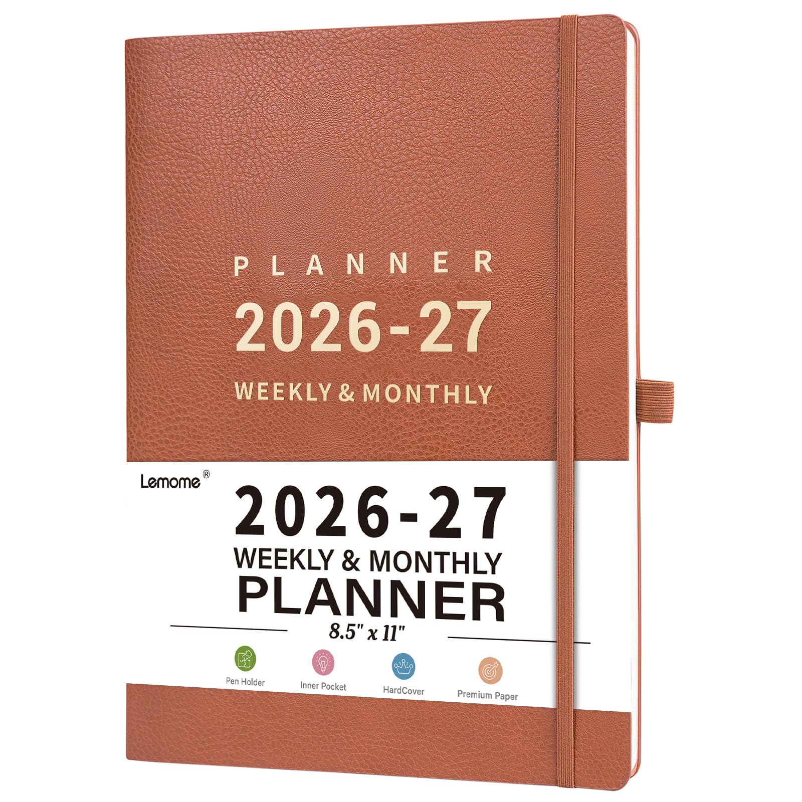 Planner 2026-2027 - 2026-2027 Planner Weekly and Monthly, 8.5" x 11", July 2026 - June 2027, Faux Leather Cover, Pen Holder, Pocket, 25 Notes Pages,