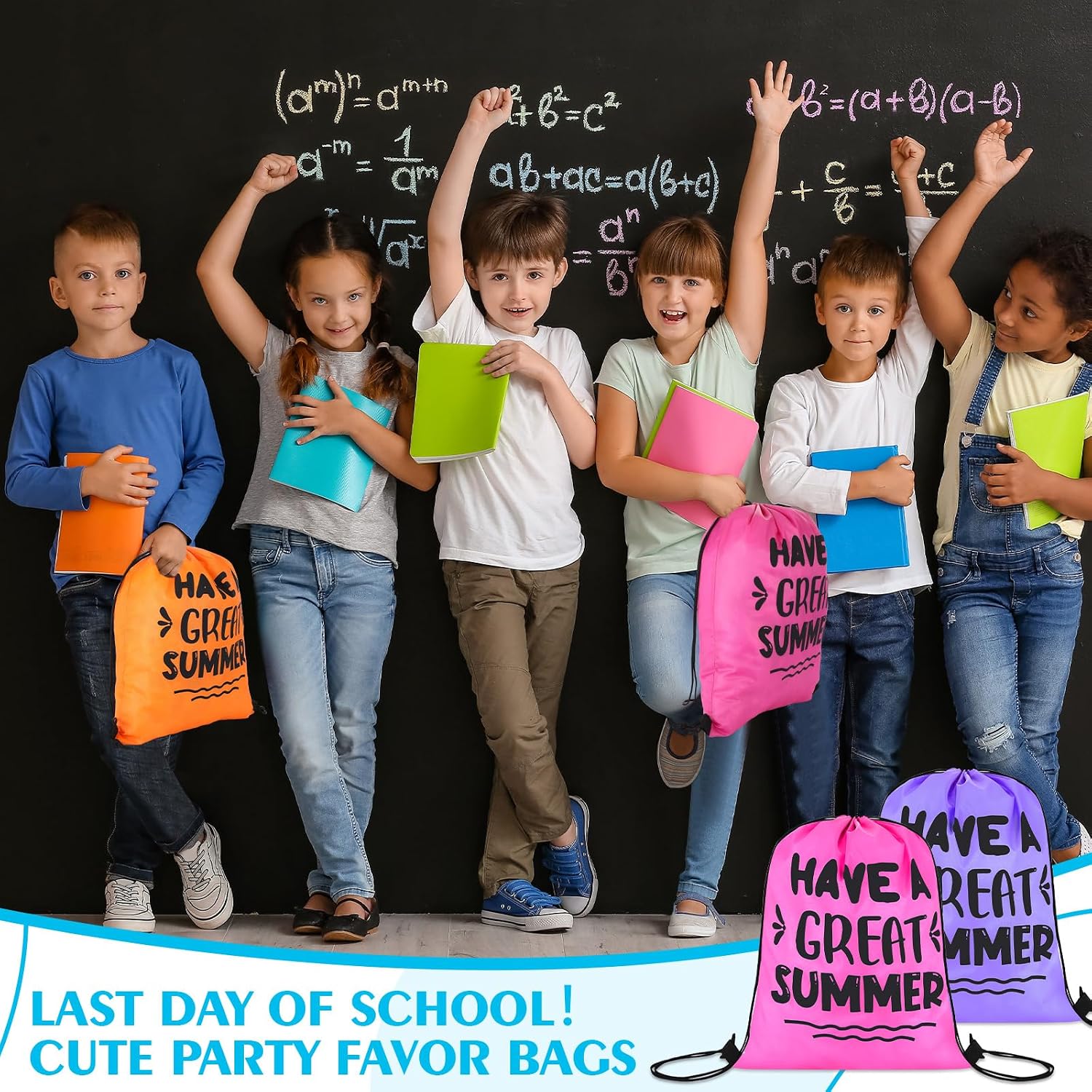 36 Pcs End of School Year Drawstring Bags 13.4 x 16.5 Inches Colored Gift Goodie Bags Waterproof Backpack for Students from Teacher Summer Birthday Outdoor Graduation School Party Favors