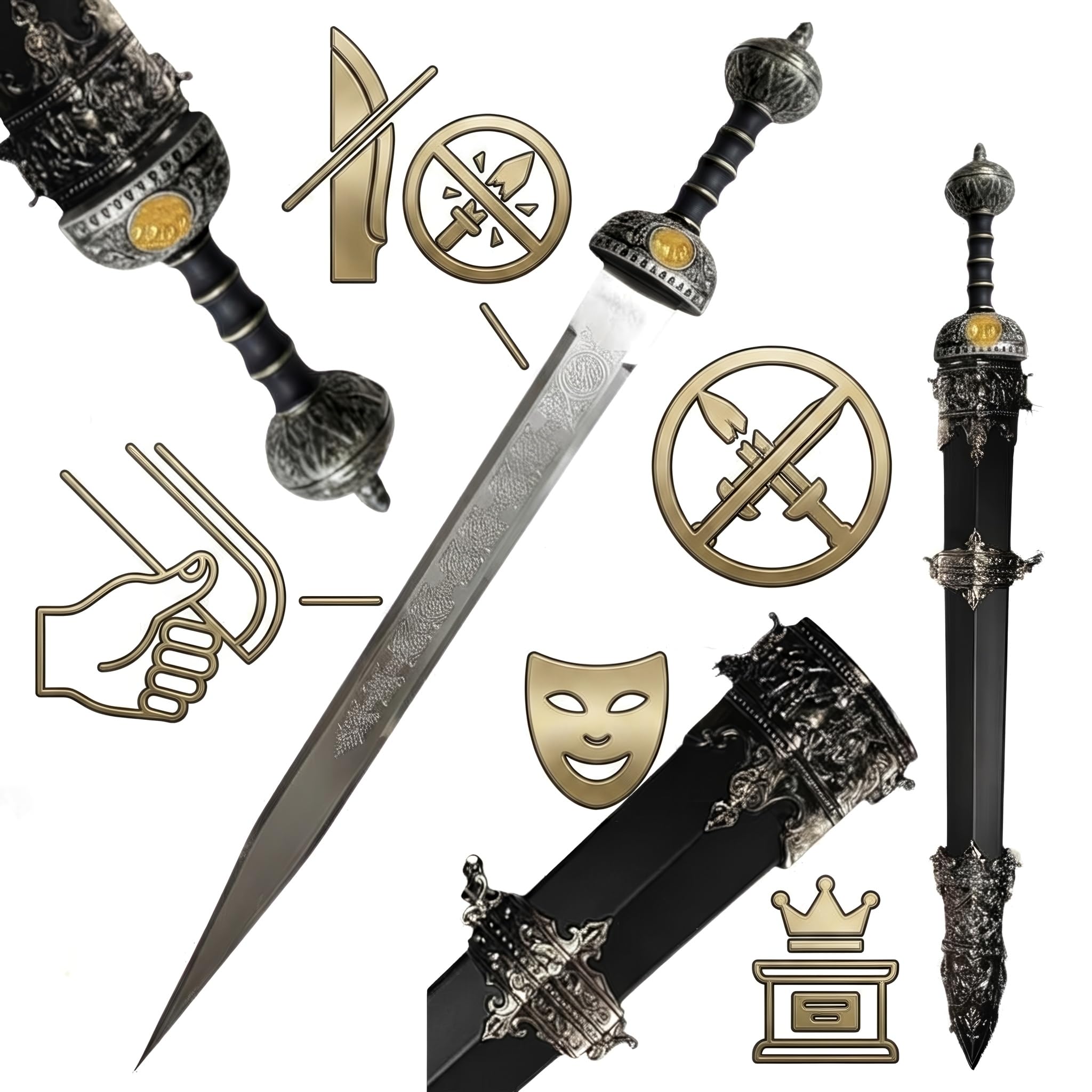 Schwert echt Metall Römisch Gladius 100% handgefertigt mit Scheide zur Dekoration oder als Geschenk