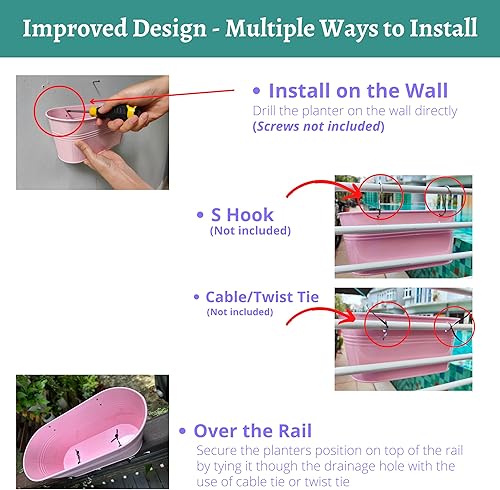 Miniatura 6 de LaLaGreen - Maceta de riel para exteriores (11.2 pulgadas, paquete de 6) macetas colgantes de metal colorido de fresa, barandilla de cubierta,