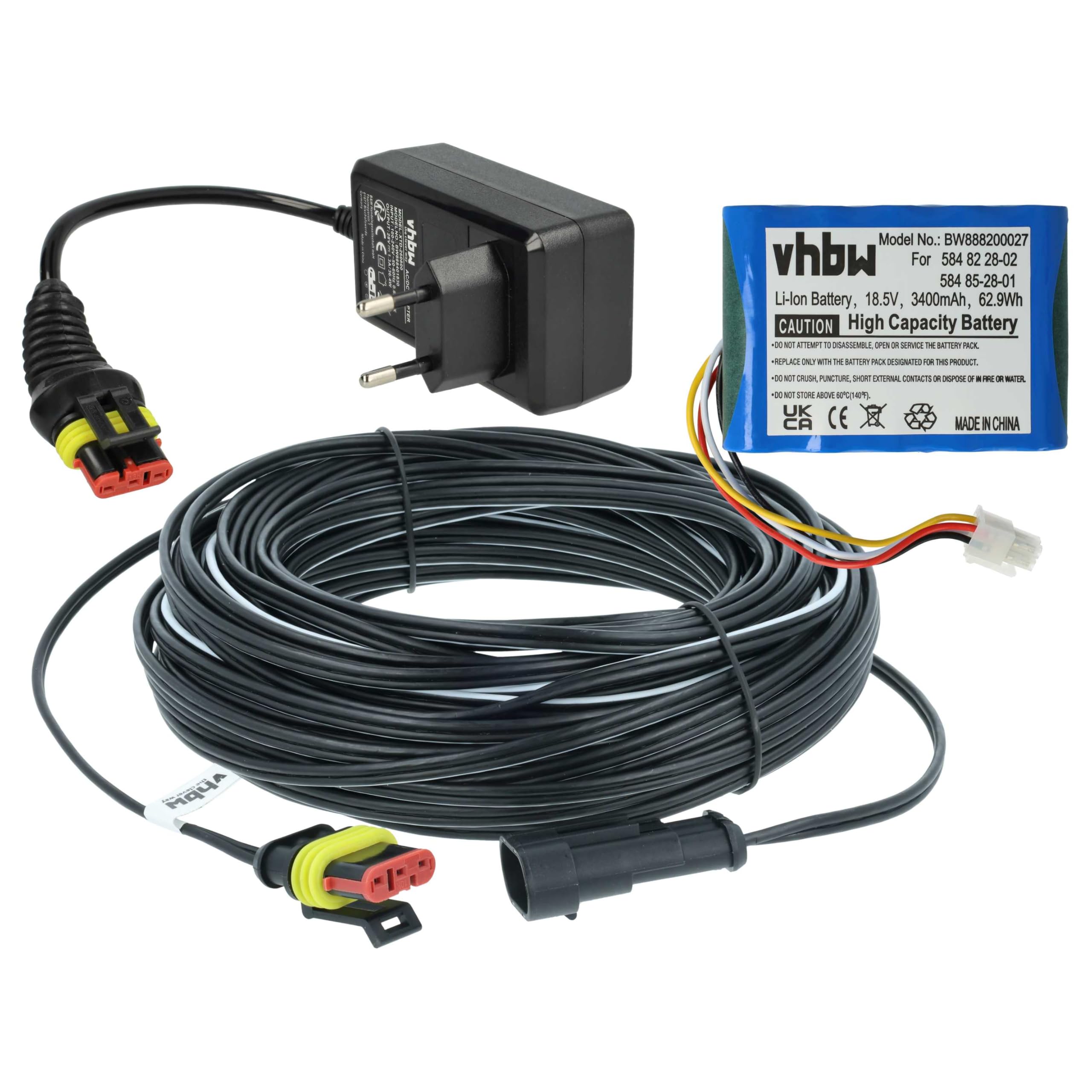 vhbw 1 Fuente alimentación, 1 bateria 3.4Ah, 1 Cable 20m para Husqvarna