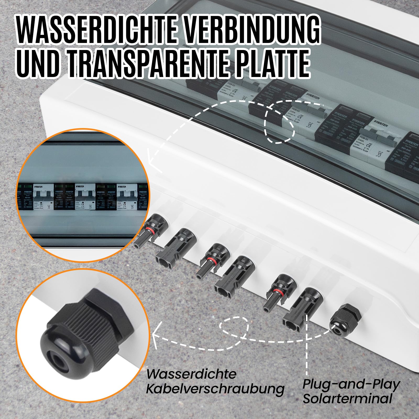 Solar Kombigerät (1-in-1-Out/2-in-2-Out/4-in-4-Out) mit 1000V DC 40A LS-Schalter & 20-40KA SPD, IP65 Wasserdichtes Gehäuse (PC+ABS) für Wohnmobile/Dach/Inselanlagen (4-in-4-Out)