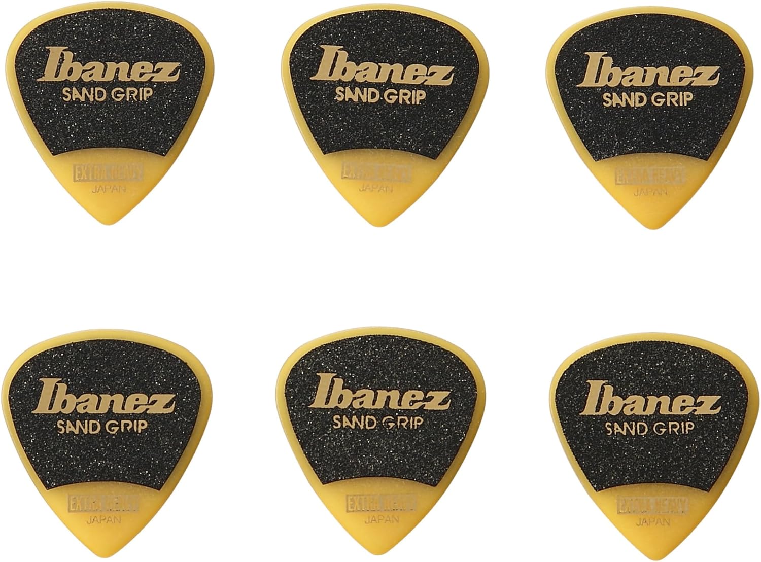 Ibanez PPA16XSGYE Grip Wizard Series, Sand Grip Picks 6 Pack 1.2mm, Yellow