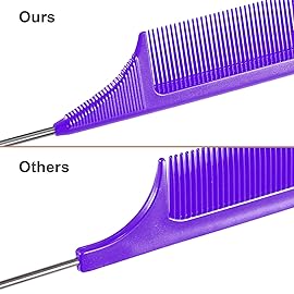 Leinuosen 3 Packs Rat Tail Comb Steel Pin Rat Tail Carbon Fiber Heat Resistant Teasing Combs with Stainless Steel Pintail ()