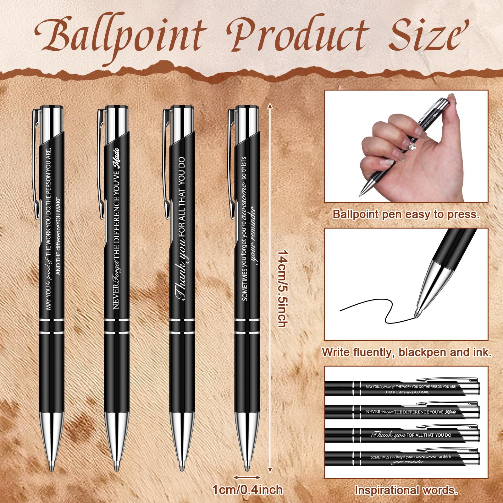CCCYMM 8 Pcs Thank You Gifts Notebook Inspirational A5 Leather Journal Notebook and Motivational Metal Ballpoint Pen Employee Appreciation Gifts Coworker Leaving Inspirational Notebooks for Teacher - Image 3