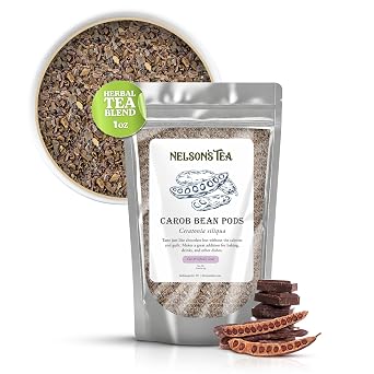 Nelsons Tea Cut & Sifted Carob Bean Pods - Sugar Free Chocolate Alternative, Dried Ceratonia Siliqua Pods for Lower-Sugar, Theobromine-Free Chocolate, Baking, Tea, Snacks, Cooking, Desserts, 1oz