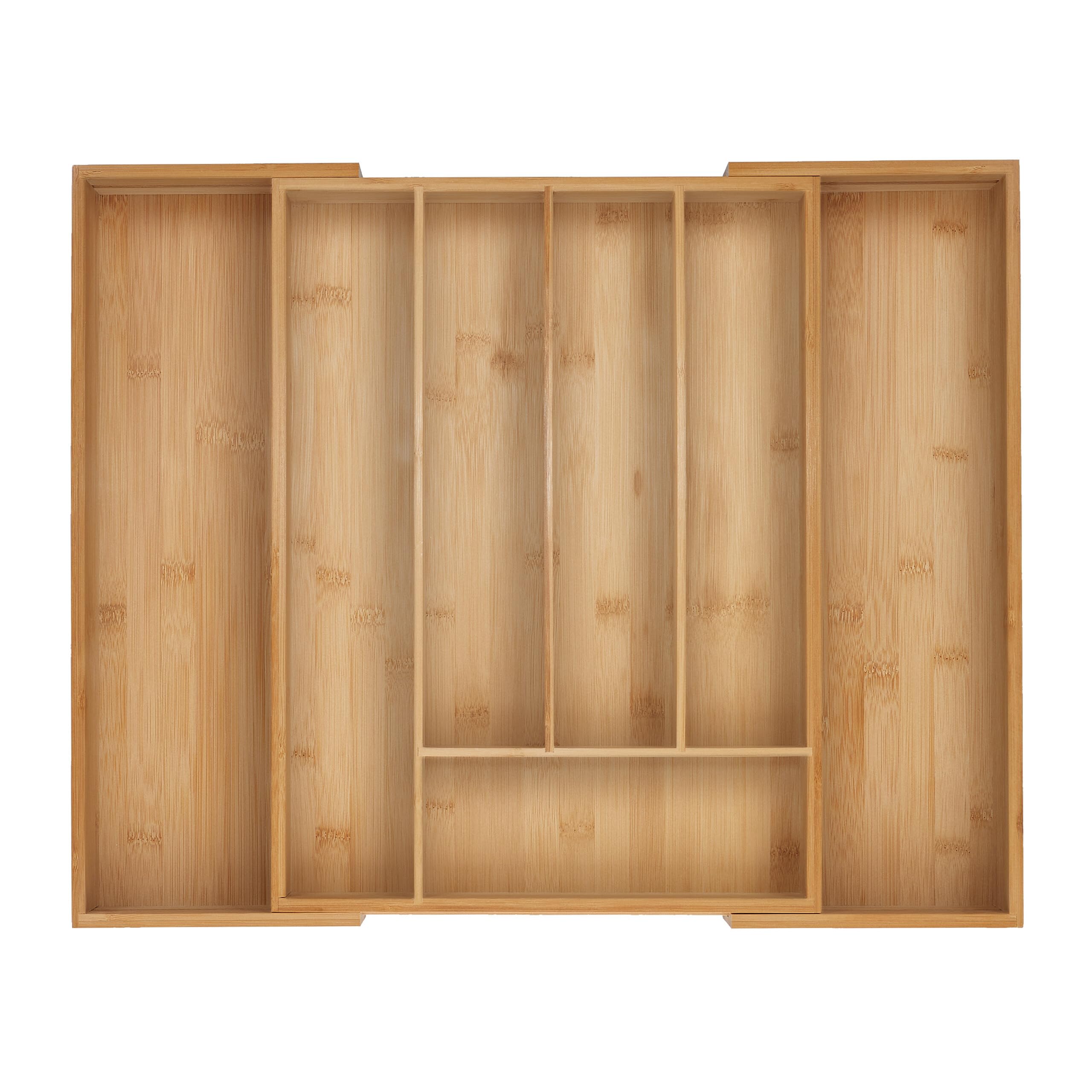Relaxdays Natural Cutlery Tray, 5-7 Compartments, 5 X 32.5-53.5 X 43 Cm, Extendable Drawer Organiser, Bamboo, Kitchen,
