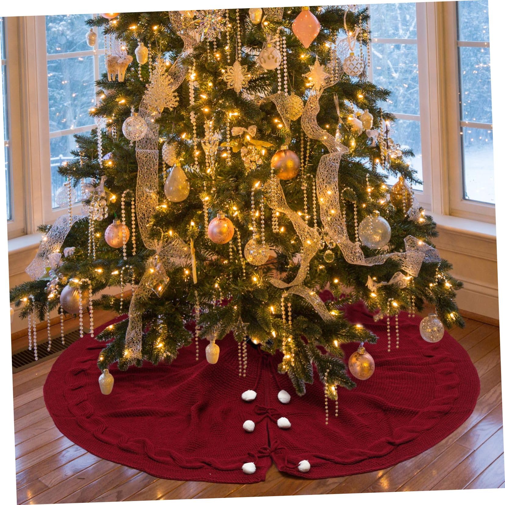 Weihnachtsbaumrock Imitation Gestrickte Wolle Rot 120cm Weihnachtsbaumschürze Weihnachtsdeko Für Zuhause Und Geschäft