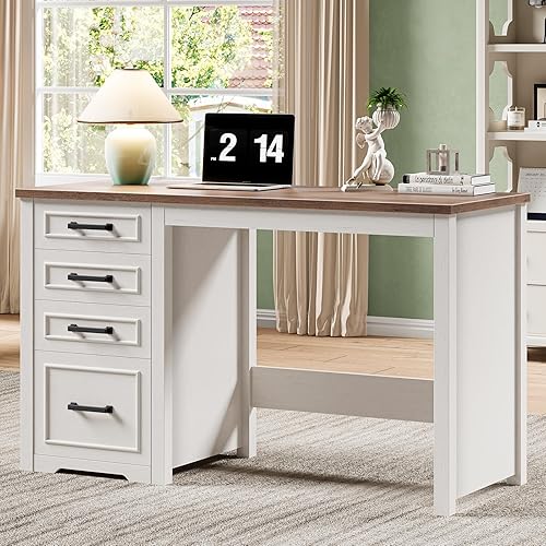 Miniatura 7 de Vabches Farmhouse Escritorio ejecutivo de 49 pulgadas con cajón de archivos, escritorio reversible para computadora con 4 cajones con