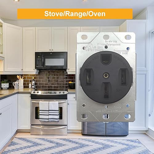 Miniatura 5 de Nema - Receptáculo de 14-50 tomas de corriente de grado industrial de 50 amperios, 125250 voltios, receptáculo de montaje empotrado para horno EV RV