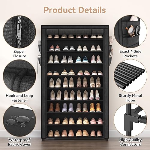 Miniatura 4 de Zapatero con fundas  Organizador de zapatos de 10 niveles de gran capacidad, estante para zapatos, 40 pares de almacenamiento vertical que ahorra