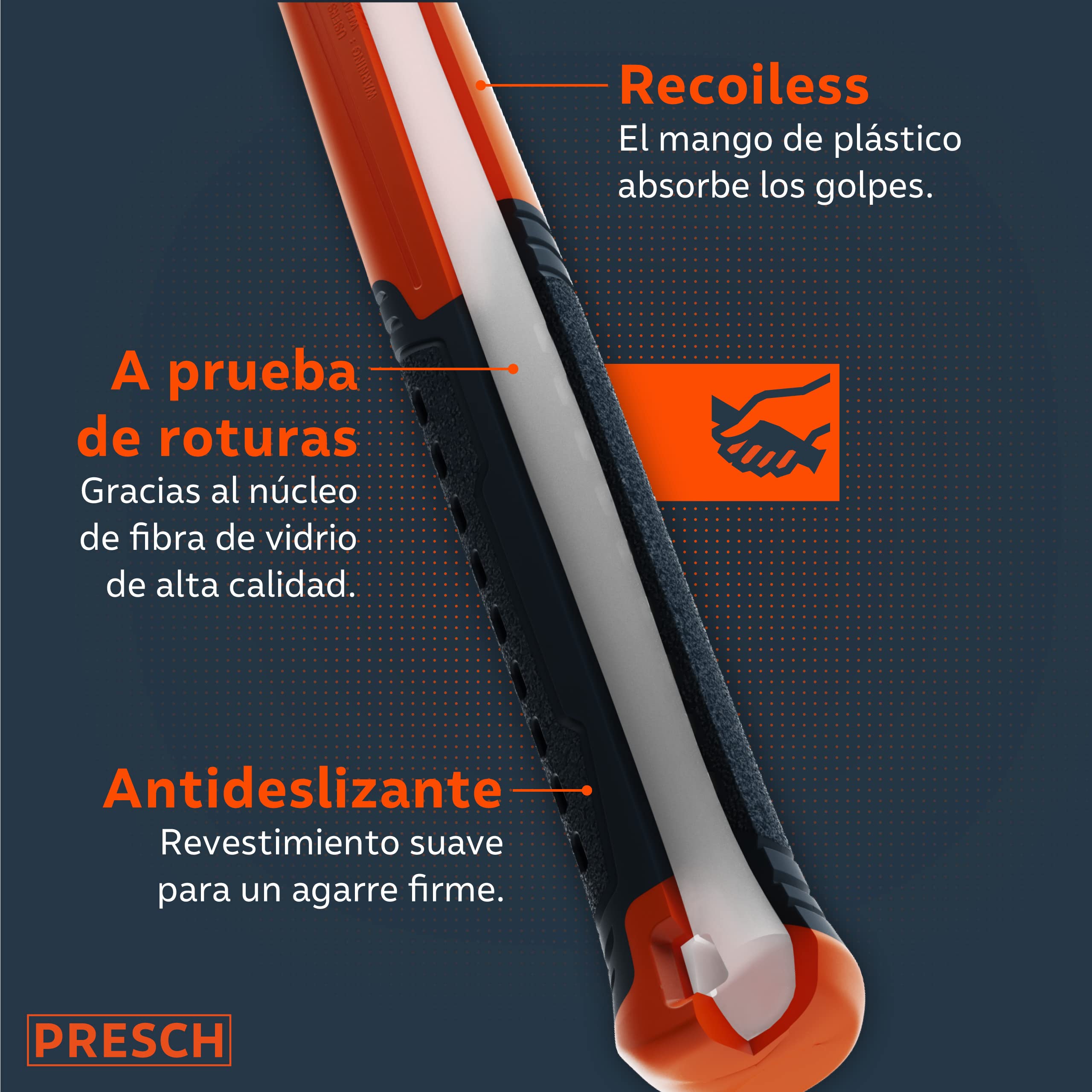 Presch Mazo de goma negro/blanco 450g - Martillo de goma dura con mango de fibra de vidrio | ⌀=55mm - Mazo de caucho polivalente para muchos usos