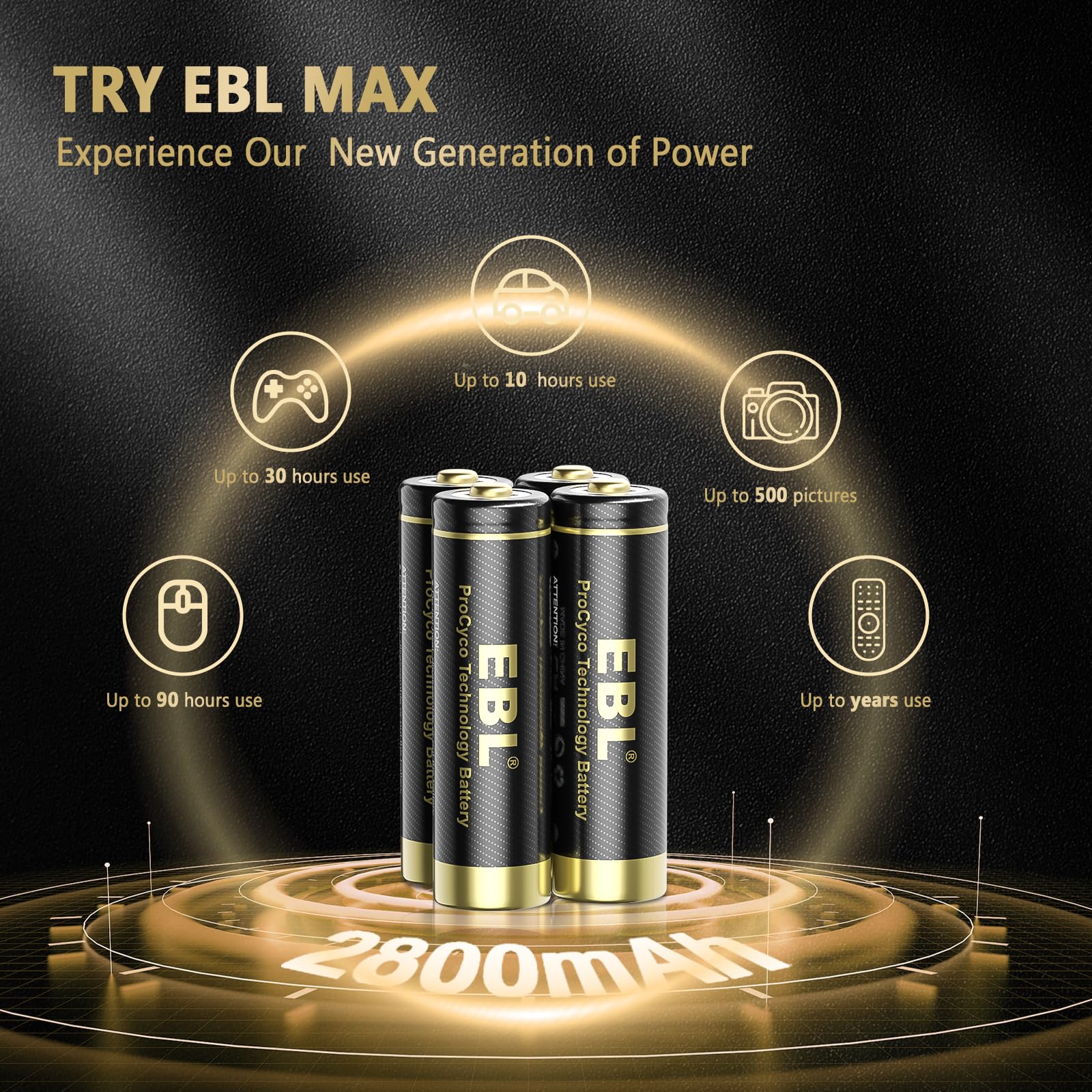 Snapklik.com : Gold Pro Rechargeable AA Batteries 8 Pack, 12V 2800mAh ...
