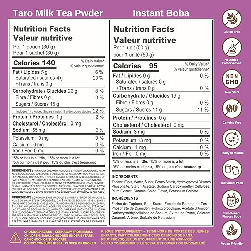 Miniatura 2 de Flavfar Té de leche Taro con perlas de tapioca instantáneas auténtico kit de té de burbujas de leche Taro y bajo en calorías Boba de azúcar morena -