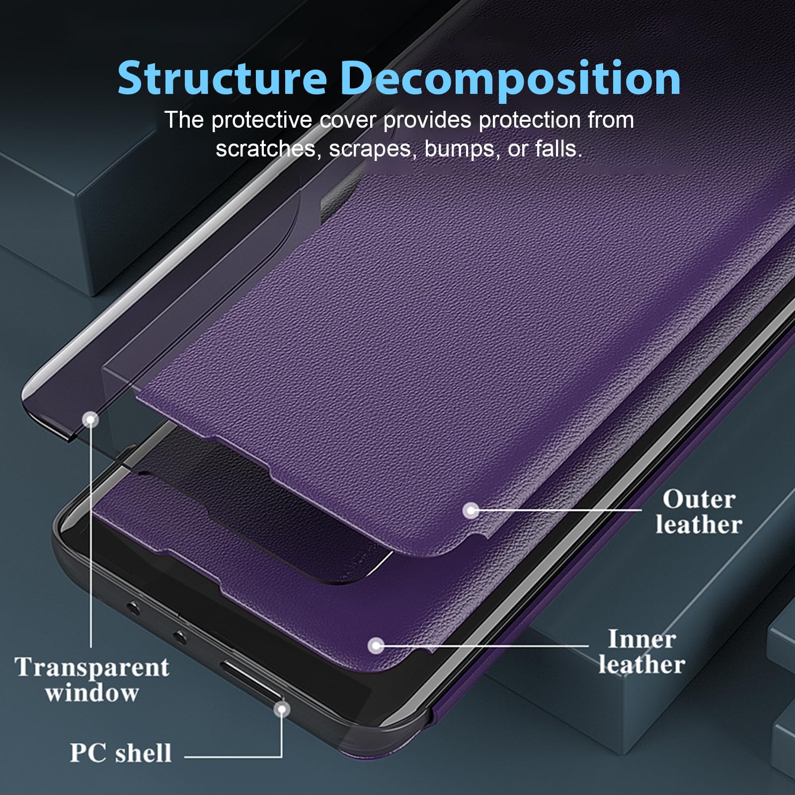 Carcasa S25 para Samsung Galaxy S25 de piel transparente con tapa fina, funda para Galaxy S25, carcasa 360 antigolpes, antigolpes, antiarañazos, con función atril para Samsung S25 Case (violeta)