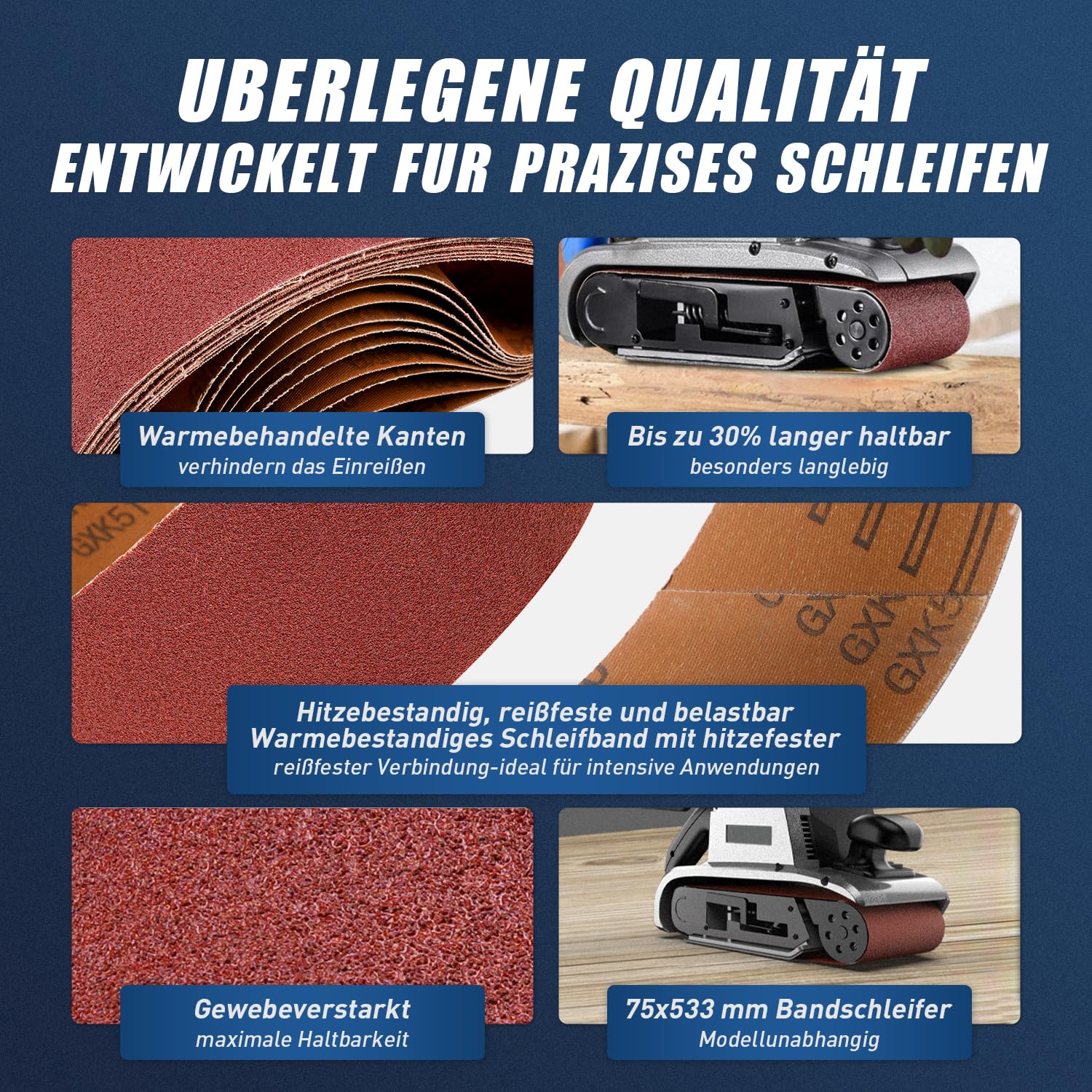 SI FANG Schleifband 75 x 533 mm，25 Stück Bandschleifer Schleifbänder Körnungen (P60x5, P80x5, P120x5, P240x5, P320x5)，für Polieren Metall, Holz