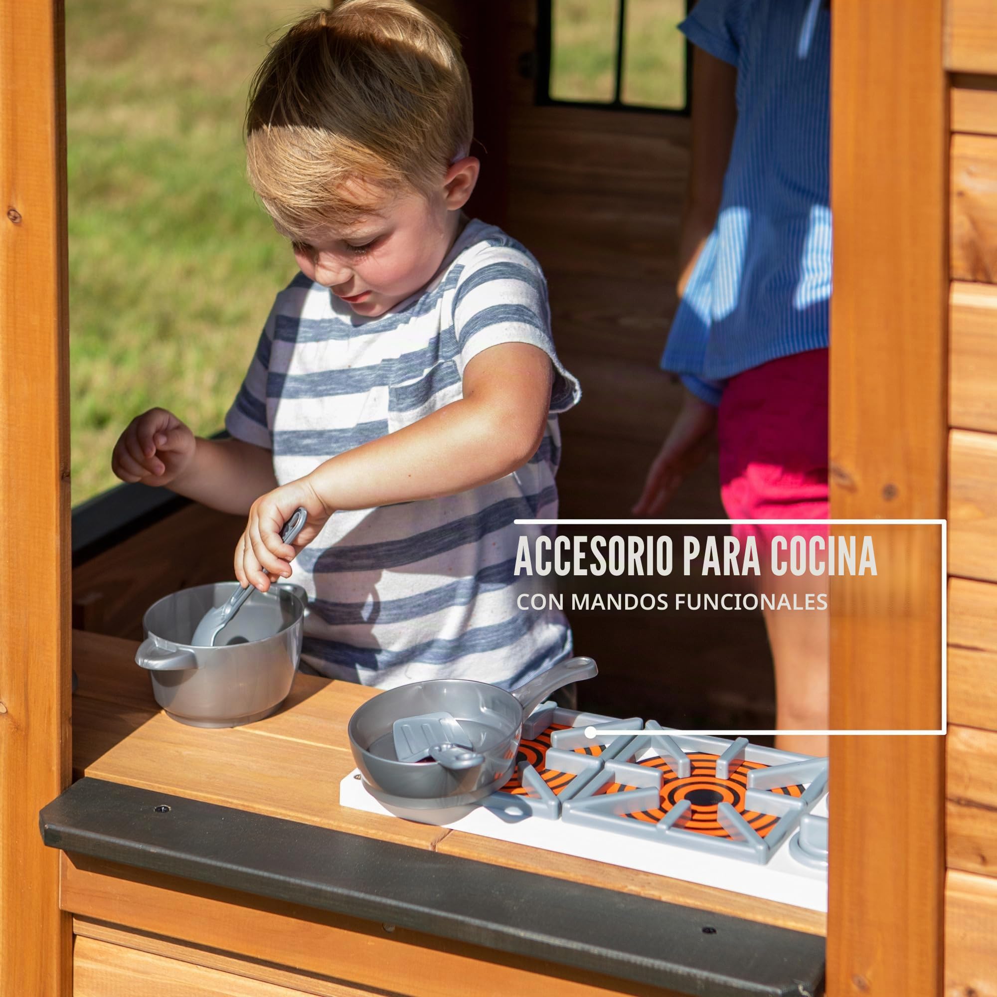 Backyard Discovery Sweetwater Casa Infantil de Madera Marron Negro Casita de Juegos Jardin Exterior Accesorios Ventanas