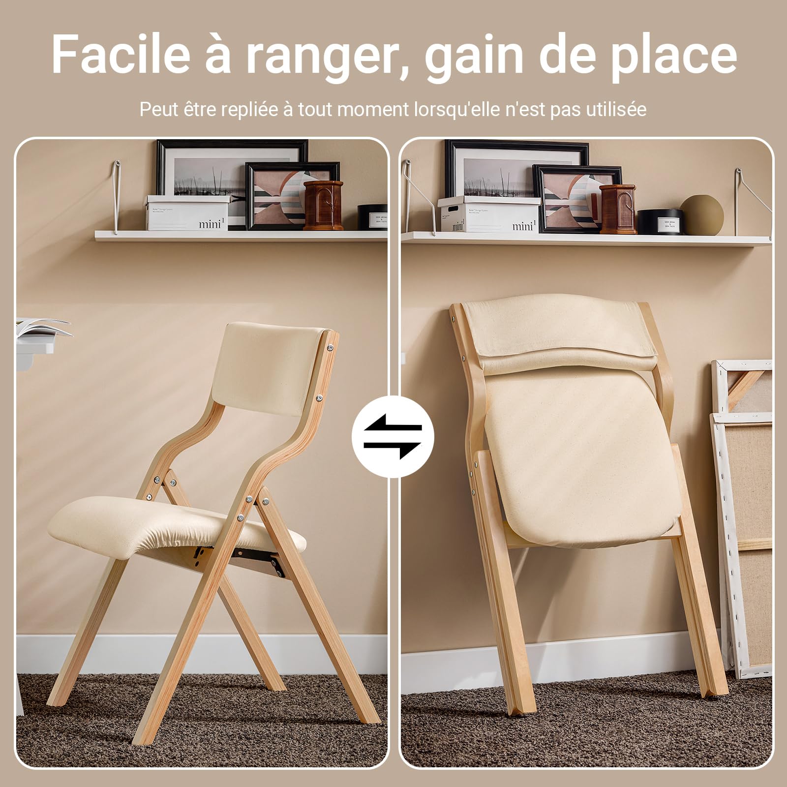 SoBuy Chaises Pliantes Tapissées Lot de 2, Chaise de Réunion en Bois avec Assise Rembourrée, Chaise Bureau Chaise Pliable Portable pour Cuisine, Bureau, Salon, Économie d'Espace Blanc FST40-Wx2