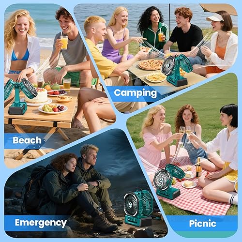 Miniatura 7 de Ventilador recargable portátil de doble cabezal de 20000 mAh, ventilador alimentado por batería, para campamento, inalámbrico, con entrega de aire