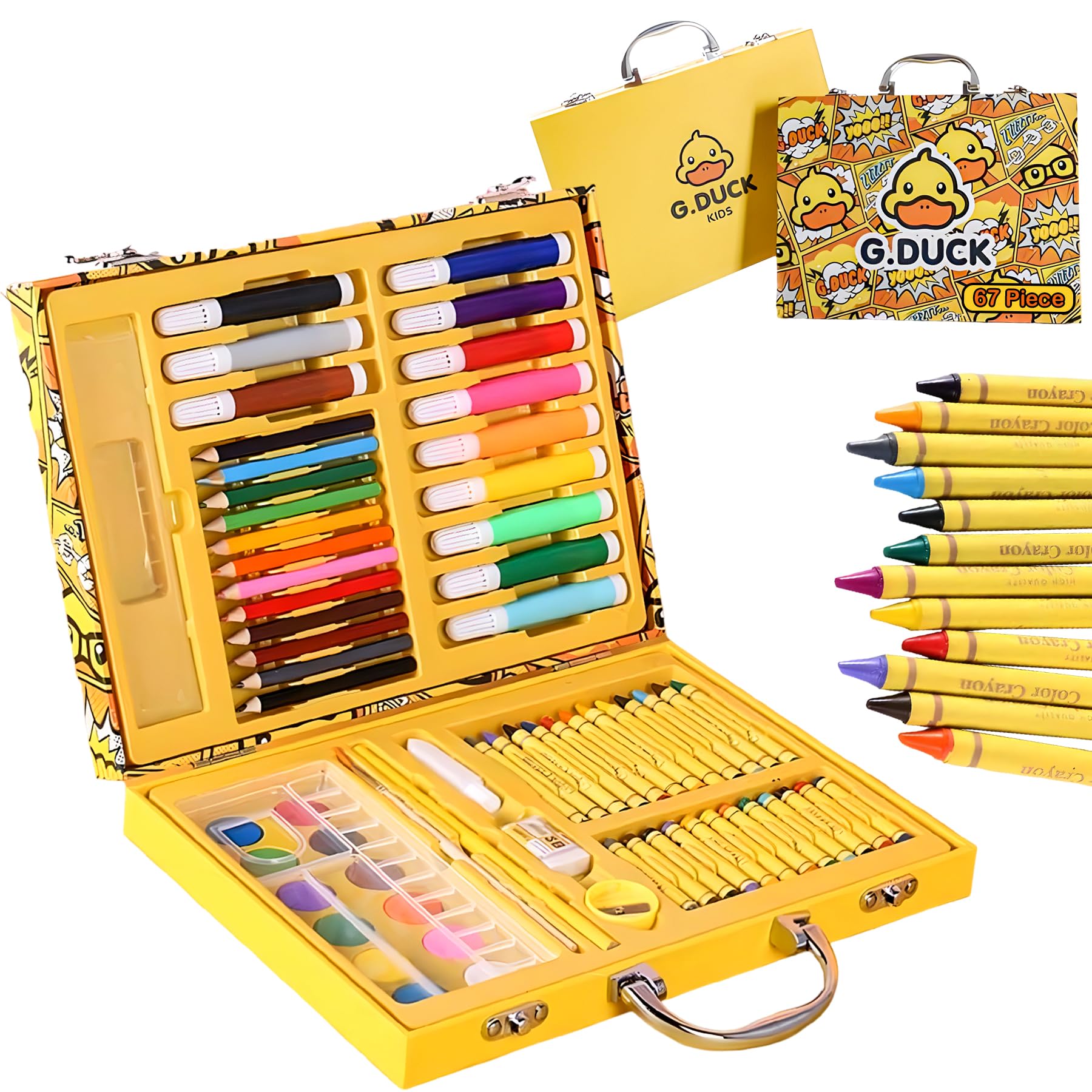 WISHKEY 67 Pieces Art Set for Kids with Duck Theme Case, Art and