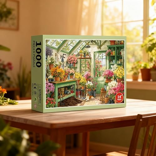 Miniatura 2 de Rompecabezas de cobertizo de jardín de 1000 piezas para adultos, arte desafiante de invernadero, cobertizo para macetas, acabado mate premium, 27.56