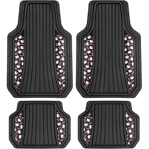 Hello Kitty Car Mats 4pc Floor Mats for Cars Trucks SUVs Black Car Floor Mats for Women Men Accessories Rubber Heavy Duty Cute Non-Slip Always Front Rear Hello Kitty Cars Accessories Black/Red