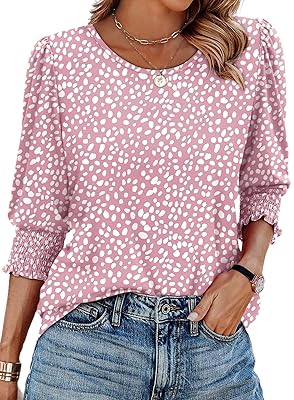 XIEERDUO Blouses for Women Dressy Casual 3/4 Length Sleeve Womens Tops with Smocked Cuffs