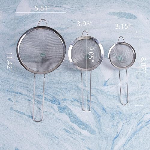 Miniatura 2 de AUEAR, Colador de malla fina de acero inoxidable con tamiz cónico de té con mango largo para cocina (paquete de 3, 3, 4, 5.5 pulgadas de diámetro)