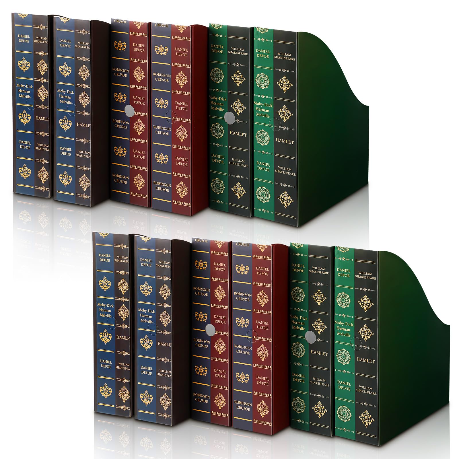Geetery 6 Pcs File Magazine Organizer 3 x 11 x 12 Inch Vintage Decorative Classic Books Themed Magazine Holder Box Easy to Assemble Classic Books Rack File for Shelves Desk Home