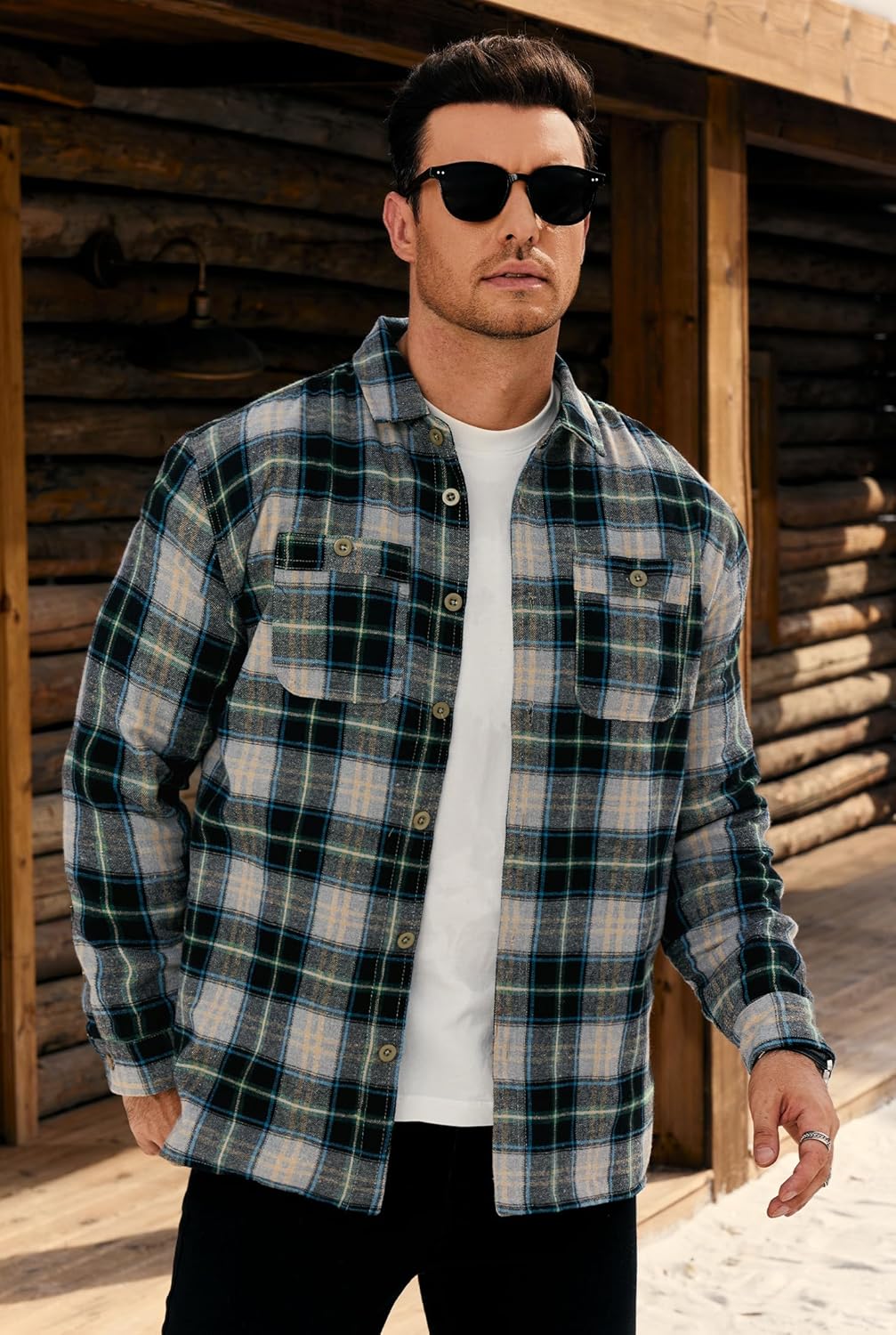Men Fleece-Lined Button Shirt Flannel Plaid Warm Winter Casual Jacket with Flap Pockets (S-3XL) - Image 3