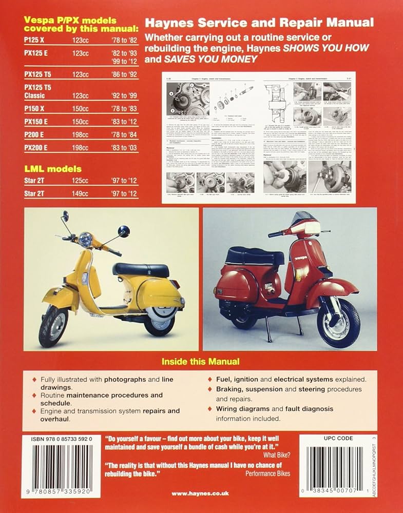 VESPA P/PX125, 150 & 200  サービスおよび修理マニュアル VESPA P/PX125, 150 & 200 サービスおよび修理マニュアル