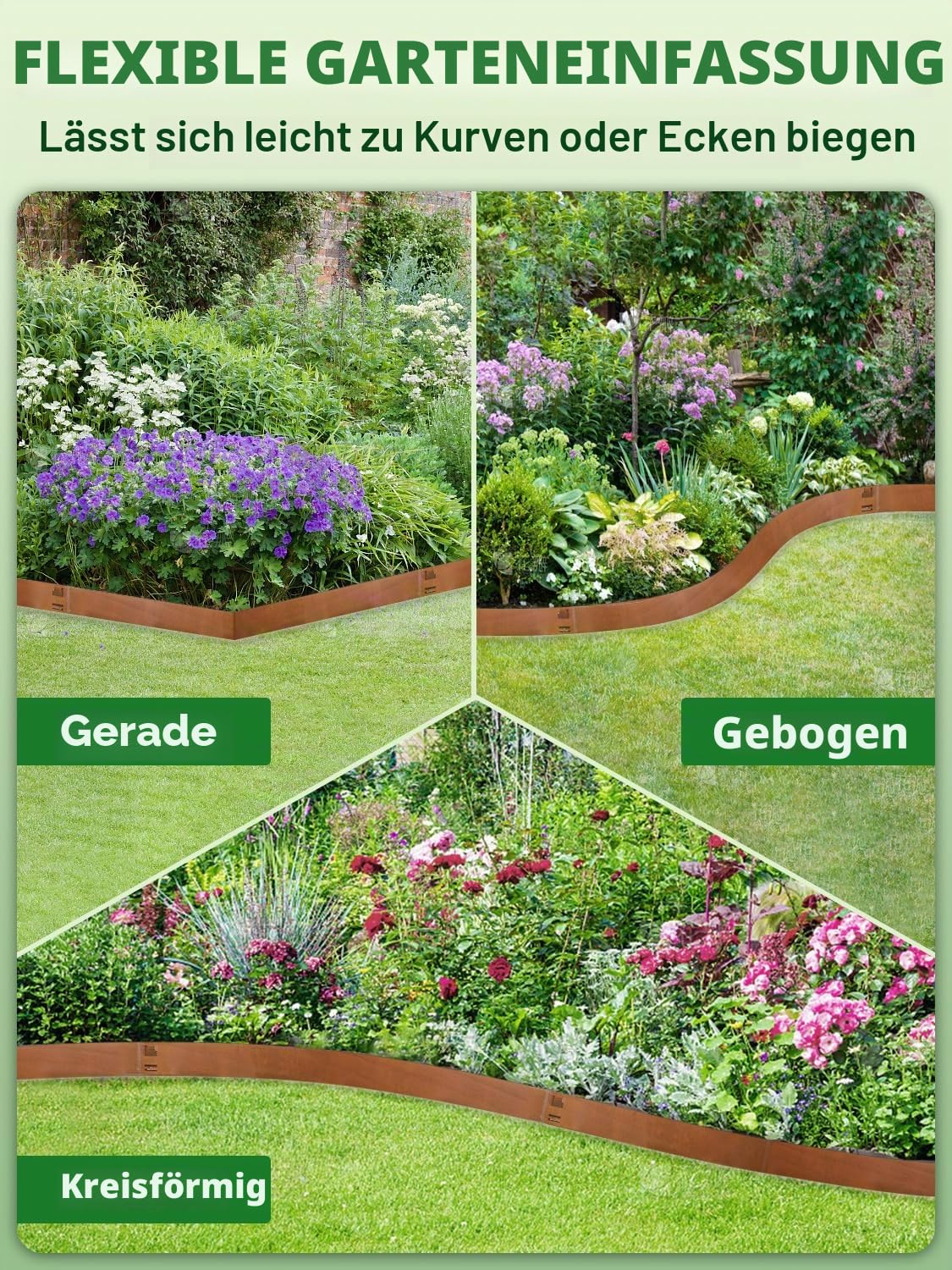 Rasenkante Cortenstahl,10 Stücke 107.5cm Flexible Beetumrandung Beeteinfassung,20cm Höhe Beetumrandung Garten,Biegbarer Mähkante Beetbegrenzung für Gärten,Beete,Wege,Rasen