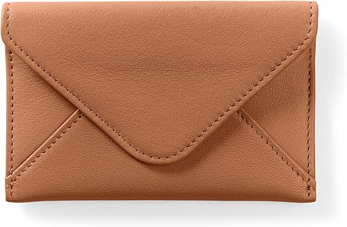 Leatherology Estuche para tarjetas tipo sobre coñac capacidad para hasta 30 tarjetas de visita, hardware dorado claro, compacto y funcional