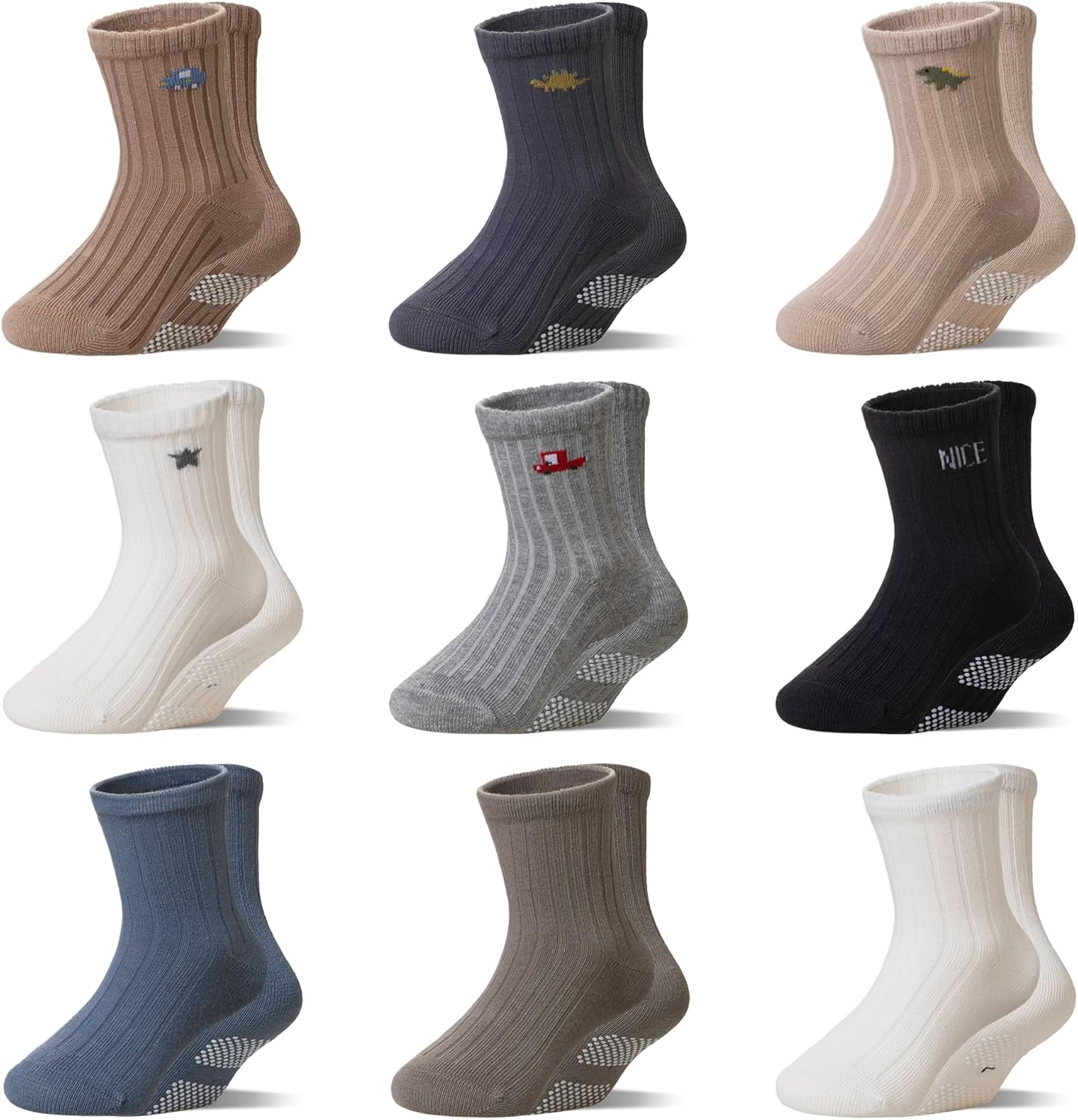 WEVIAS Baby Socks Toddler Grip Non Slip Cotton Crew Infant Boys Girls Anti Skid Socks 9 Pairs