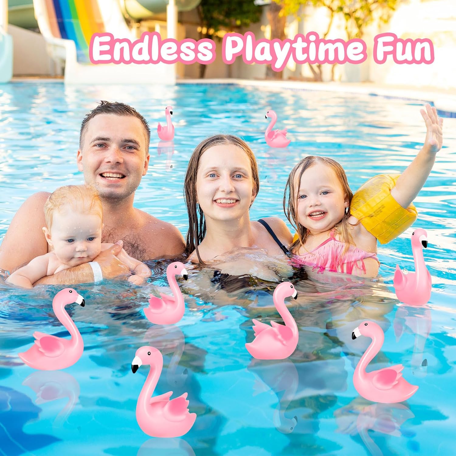 Pink Flamingo Rubber Duckies, 24PCS Bulk Flamingo Bath Toys for Kids Small Flamingo Rubber Duck Cake Decorations, Classroom Prizes