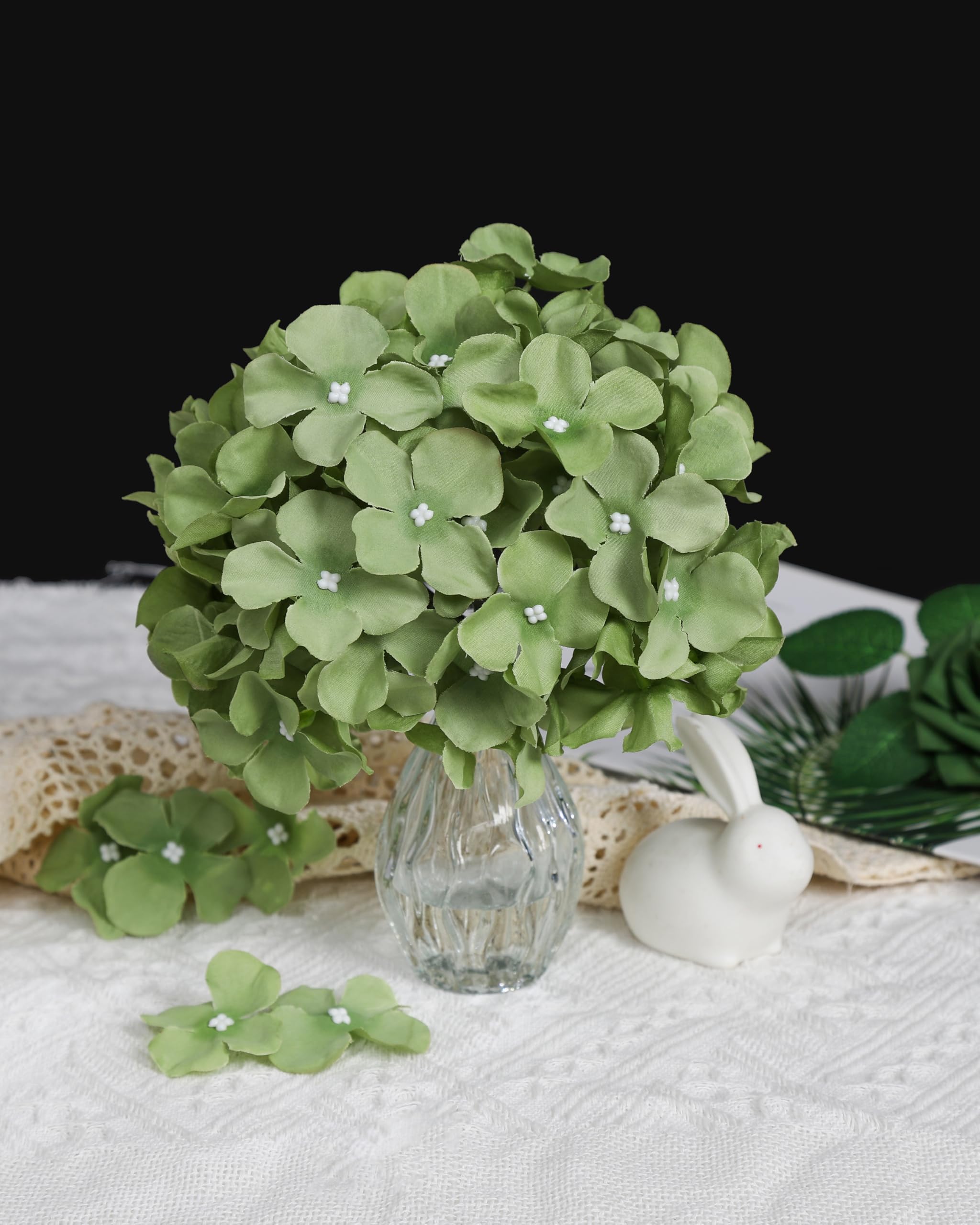 DuHouse Artificial Bigger Silk Hydrangea Flower Heads with Stem Realistic Fake Hydrangea Flower Bouquets for Wedding Home Party Garden Centerpiece Pack of 6(Sage Green) - Image 2