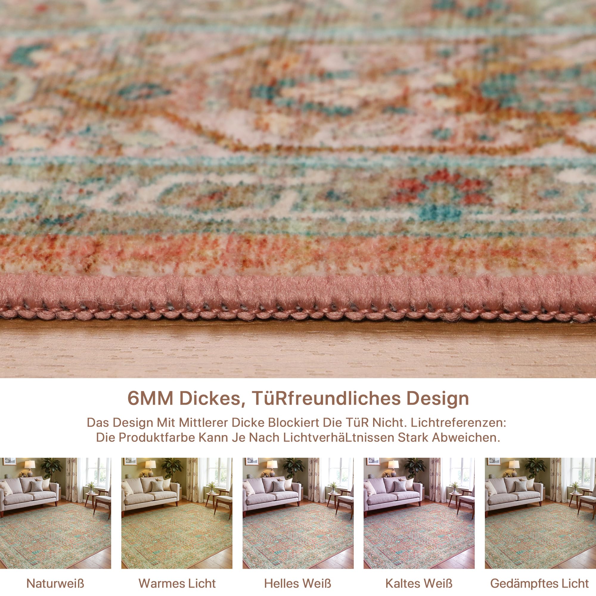 GENIMO Teppich Maschinenwaschbar, Rutschfest – Vintage-Boho Design Für Wohnzimmer, Schlafzimmer