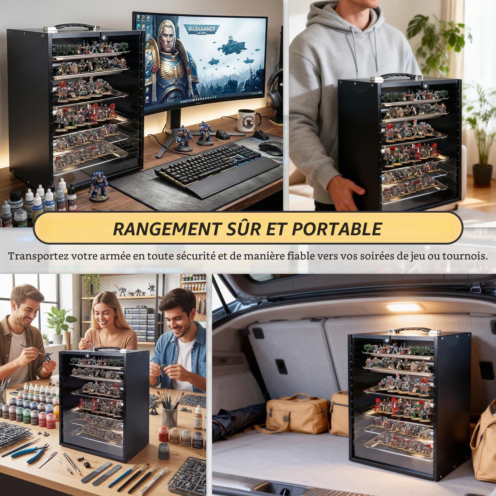 Mallette de transport miniature pour objets de collection, miniatures en bois - Mallette de rangement et de vitrine pour figurines et figurines d'action - Mallette de transport et d'affichage portable