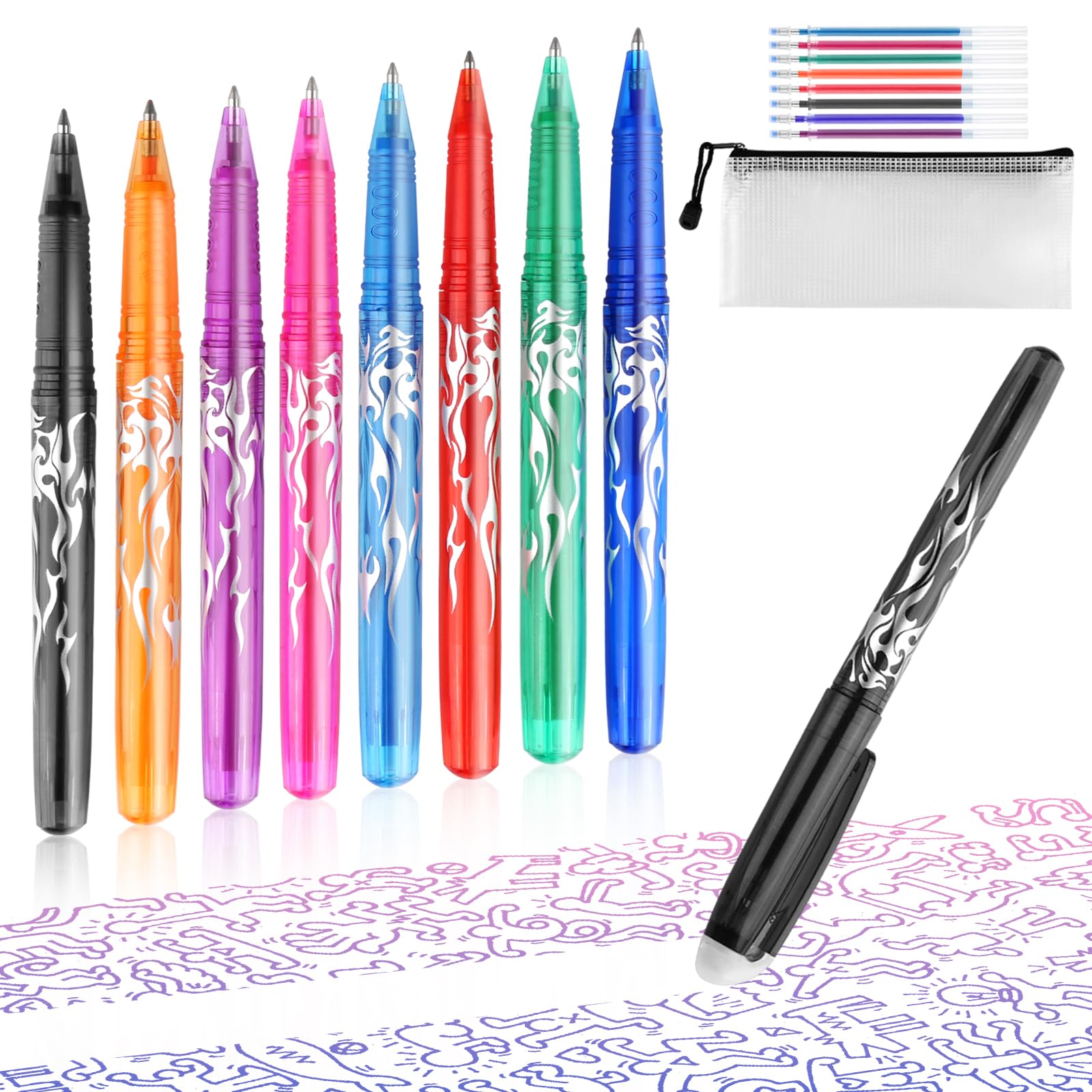 12 Radierbare Kugelschreiber 0.5mm Blau - Mit Radiergummi, Thermochrom Tinte