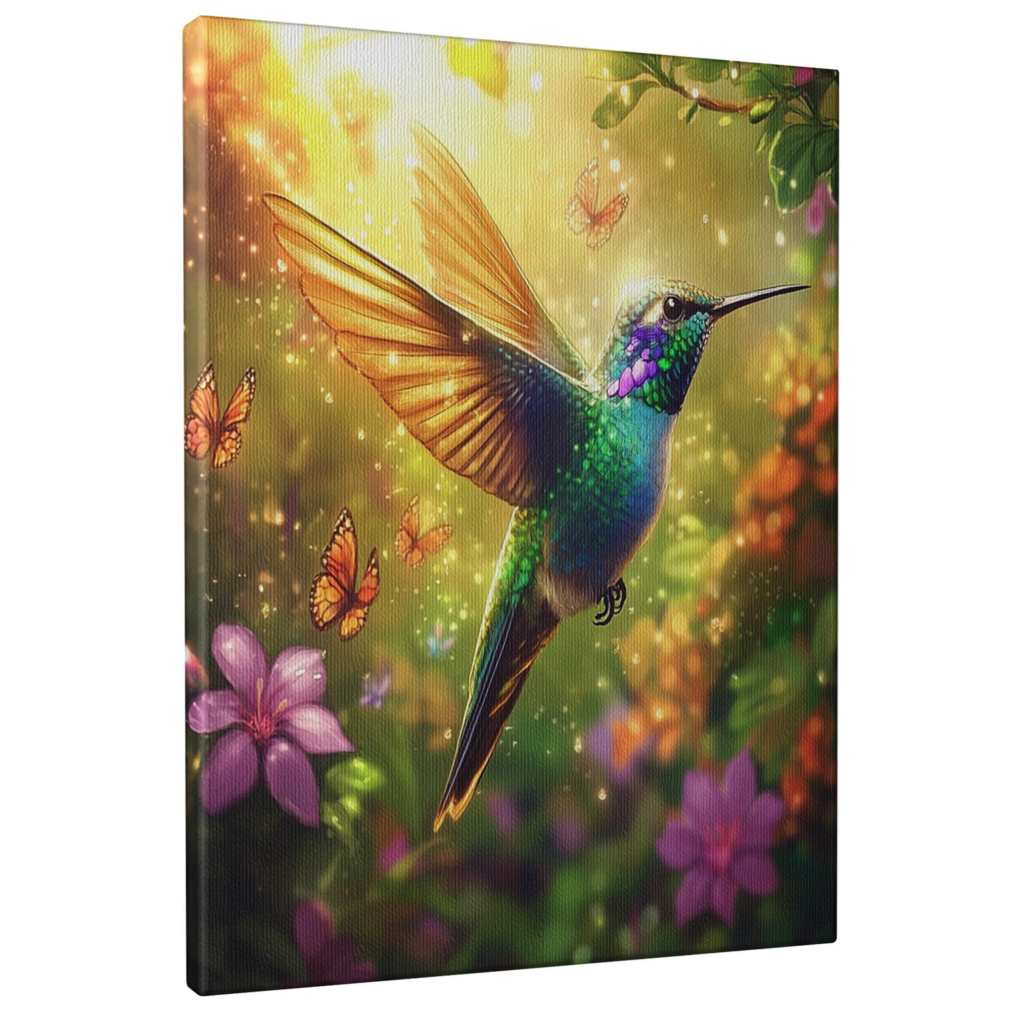 Spring Hummingbird Canvas Wall Art, Vibrant Green Butterfly Decor, Nature Wall Art Home Aesthetic Decor for Living Room, Bedroom, Kitchen, Unframed 16x20 Inch