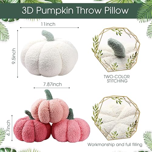 Miniatura 2 de Kajaia 4 cojines de calabaza 3D de Acción de Gracias, almohada de calabaza de Halloween, sherpa, otoño, calabaza, almohada de peluche para niños, 11