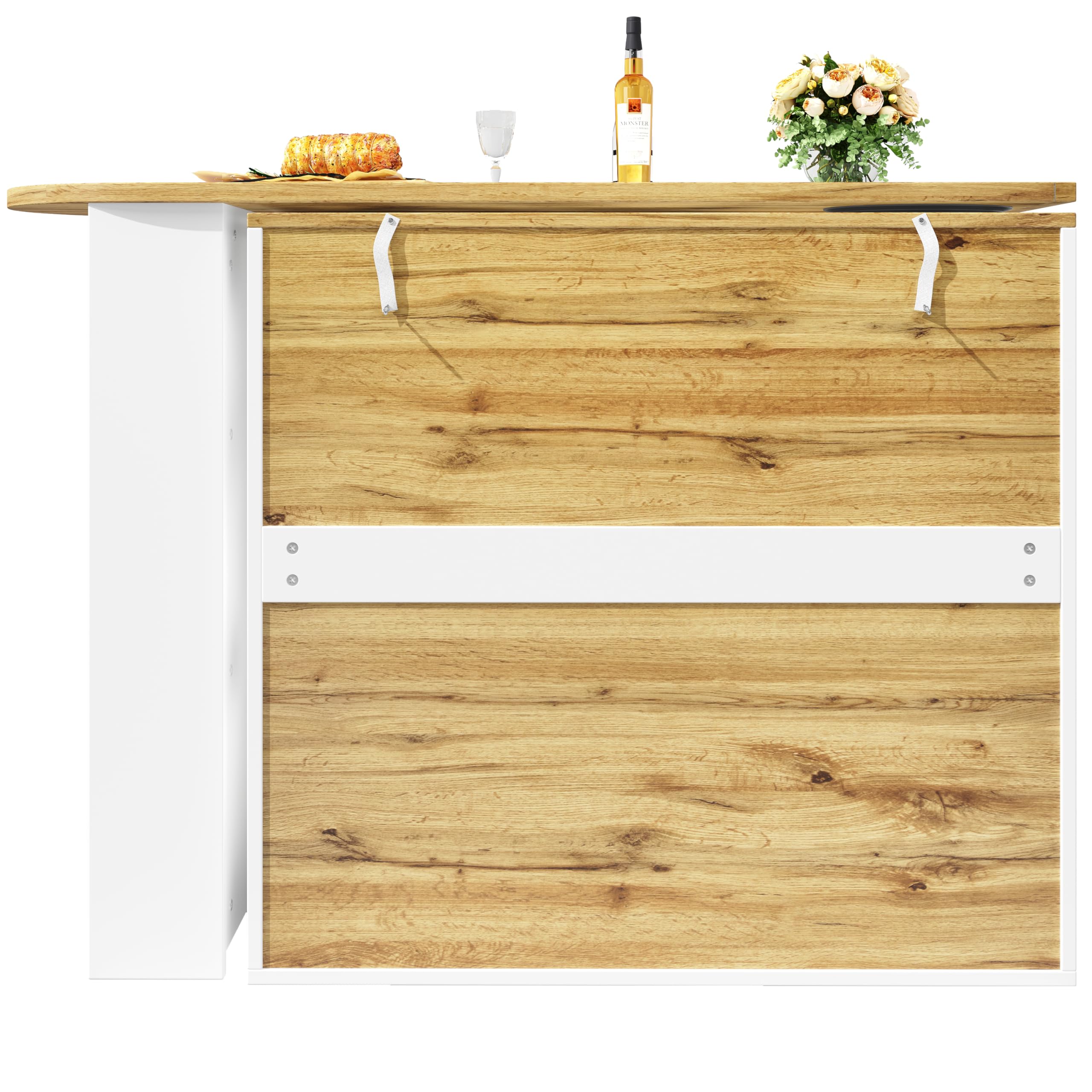Mesa de bar giratoria 360° – Mesa alta (138 x 39 x 102 cm), isla de cocina blanca con espacio de almacenamiento, muebles de café, mostrador giratorio con tres puertas, estantes para puertas y