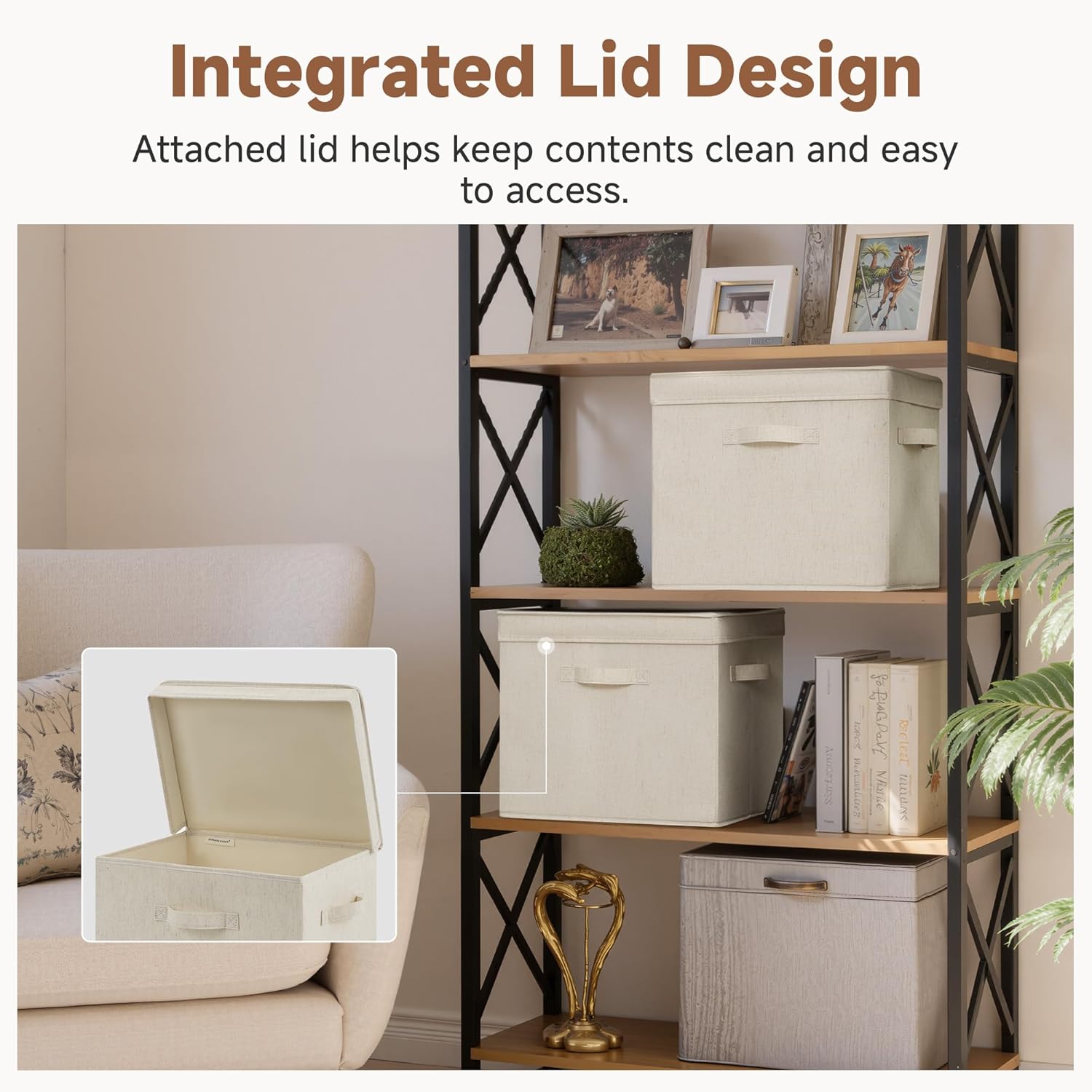 StorageWorks Fabric Storage Bins with Lids, Stackable Closet Storage Boxes with Handles, Decorative Storage Organizers, 15" x11¼x12½, Beige, 2-Pack