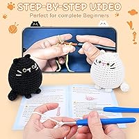 Vista 15 de Auspicious beginning Kit de ganchillo para principiantes, kits de ganchillo de 4 piezas, kits de animales de ganchillo familiares con tutoriales