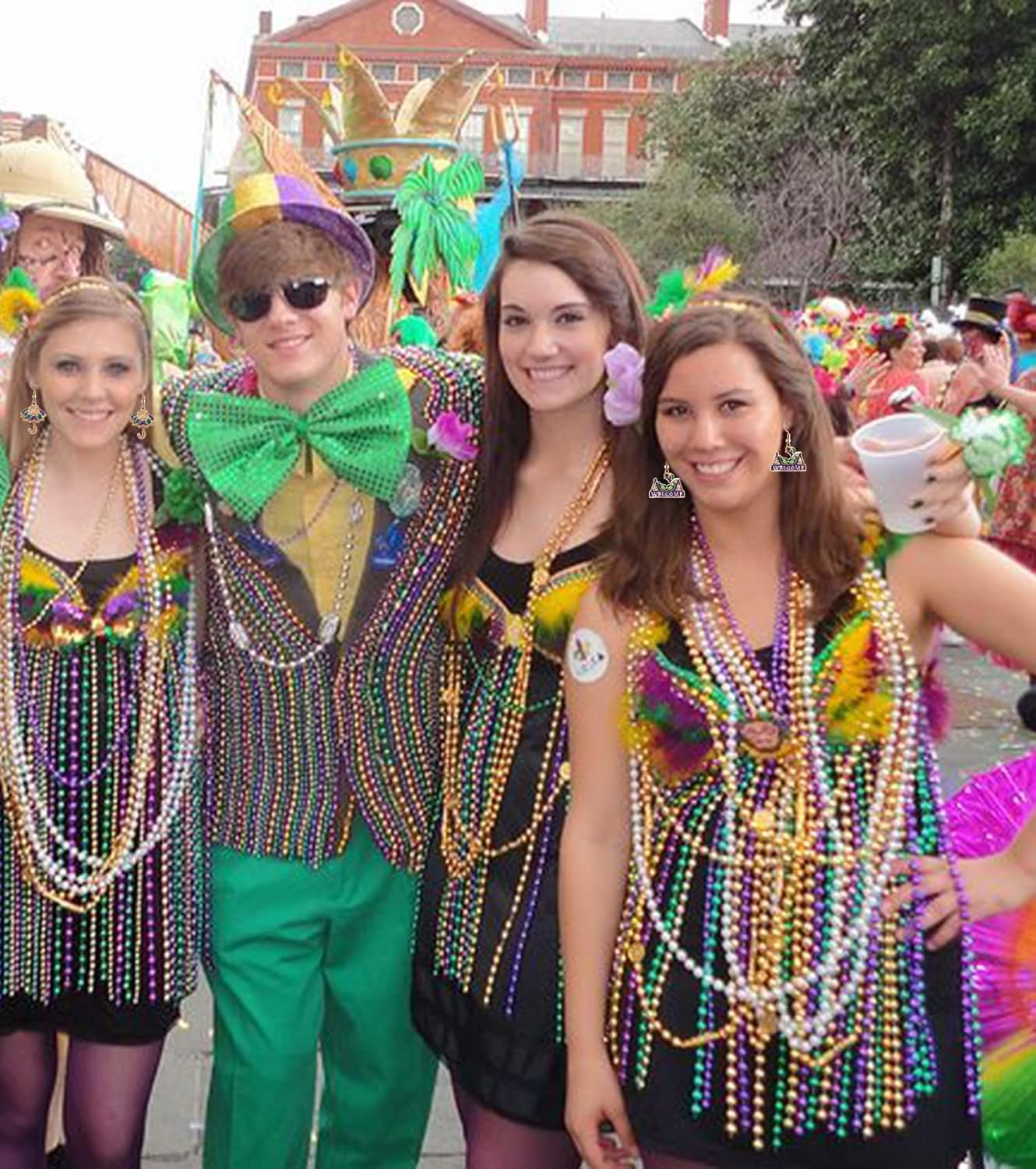 12 Pairs Mardi Gras Earrings Bulk for Women ,Glitter Fleur De Lis Feather Mask Crown Jester Hat Dangling Earrings Set ,Fun Y2K Boot Champagne Bottle Umbrella Skull Hook Dangle Earrings ,Hypoallergenic Carnival Festival Party Earrings Jewelry Accessories for Fat Tuesday Holiday Gift - Image 4