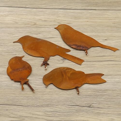 Miniatura 7 de 4 piezas de metal oxidado, pájaros, decoración de pájaros oxidados, simulación de metal para adornos de jardín, decoración del hogar, silueta al