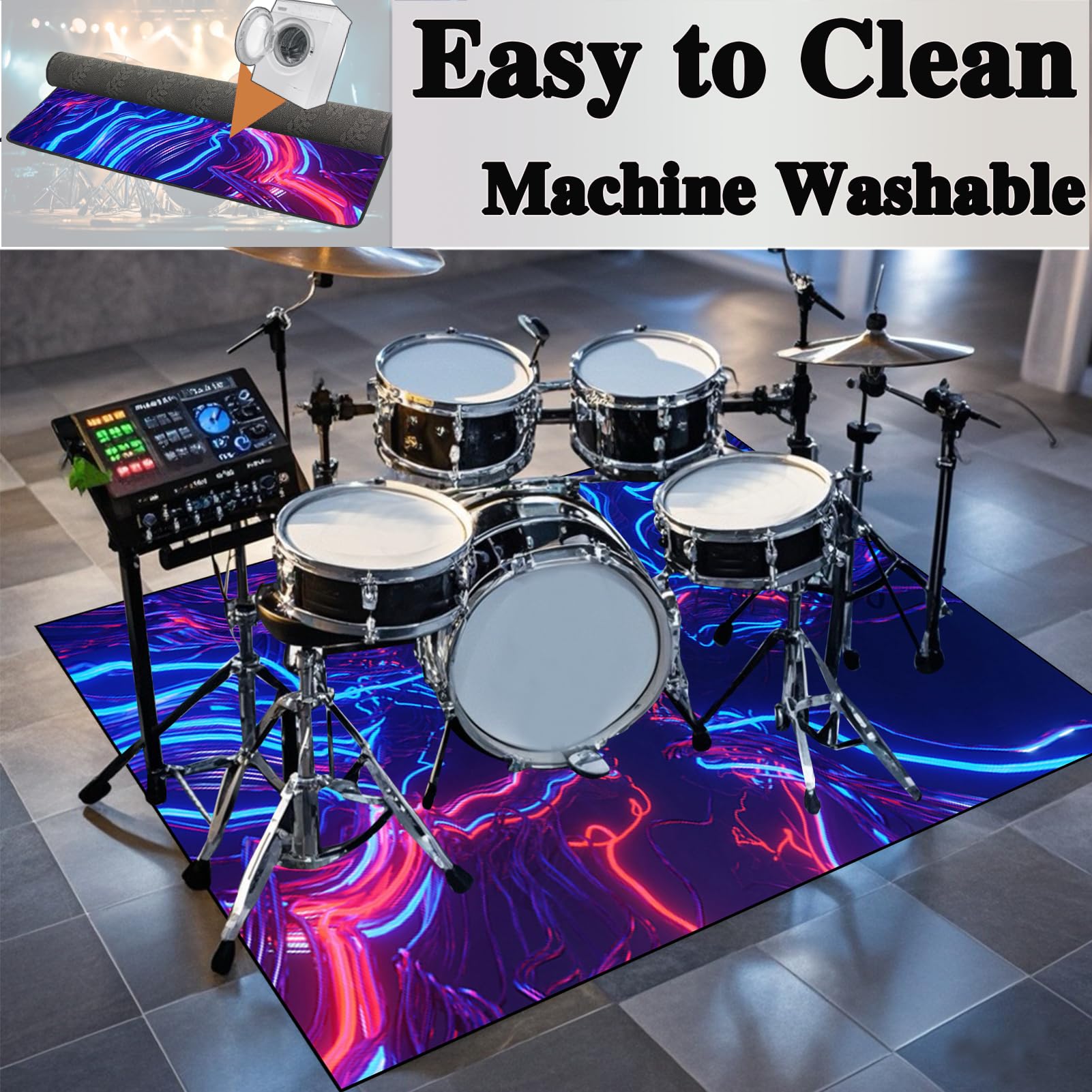 Tapis de Protection pour Batterie électronique, Tapis de Tambour Insonorisé, Antidérapant Tapis Batterie, Tapis Professionnel de Jazz Grosse Caisse Claire Tapis Anti Vibration 200 x 180 cm