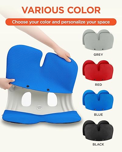 Miniatura 4 de curble Grand Cover, funda desmontable para silla de adulto, soporte ergonómico para respaldo de silla y soporte lumbar (azul)