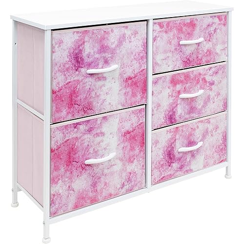 Sorbus Dresser with 5 Drawers - Bedside Furniture & Night Stand End Table Dresser for Home, Bedroom Accessories, Office, College Dorm, Steel Frame, Wood Top (Tie-Dye Pink)